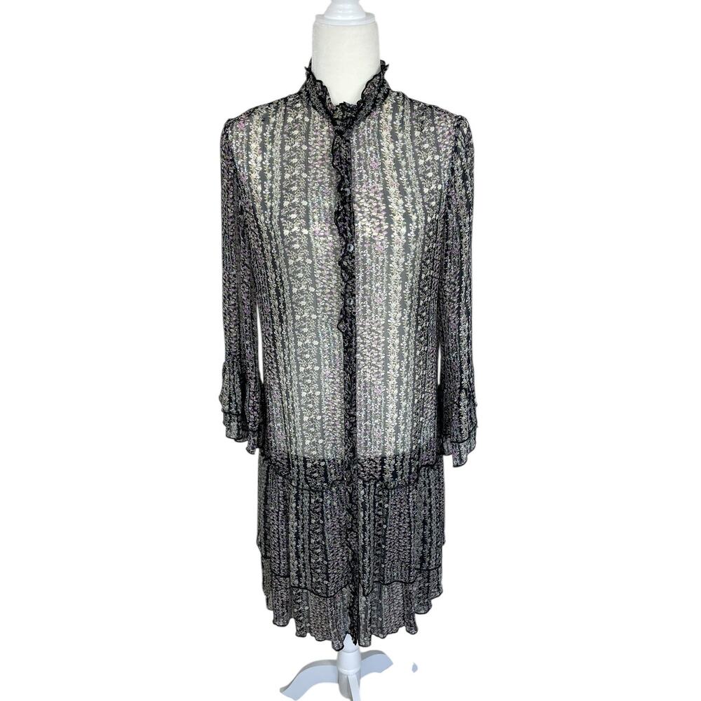 Sundance Quinn Drop Waist Shift Dress Sheer Floral Ruffles Sz Small Boho Cottage